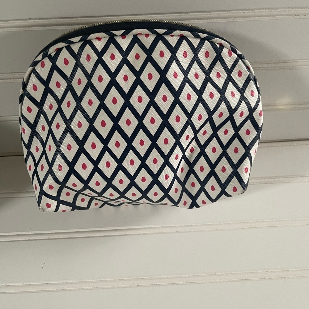 Dabney Lee Cosmetic Travel Make-Up Blue White Bag 9” x 8”